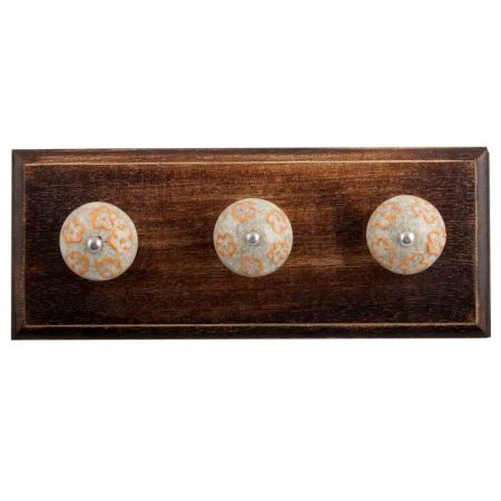 Mustard Floral Crackle Ceramic Wooden Hooks